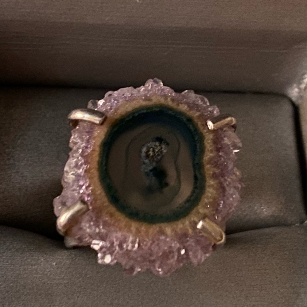 Vintage sterling silver.925 Purple Geode Ring size 10